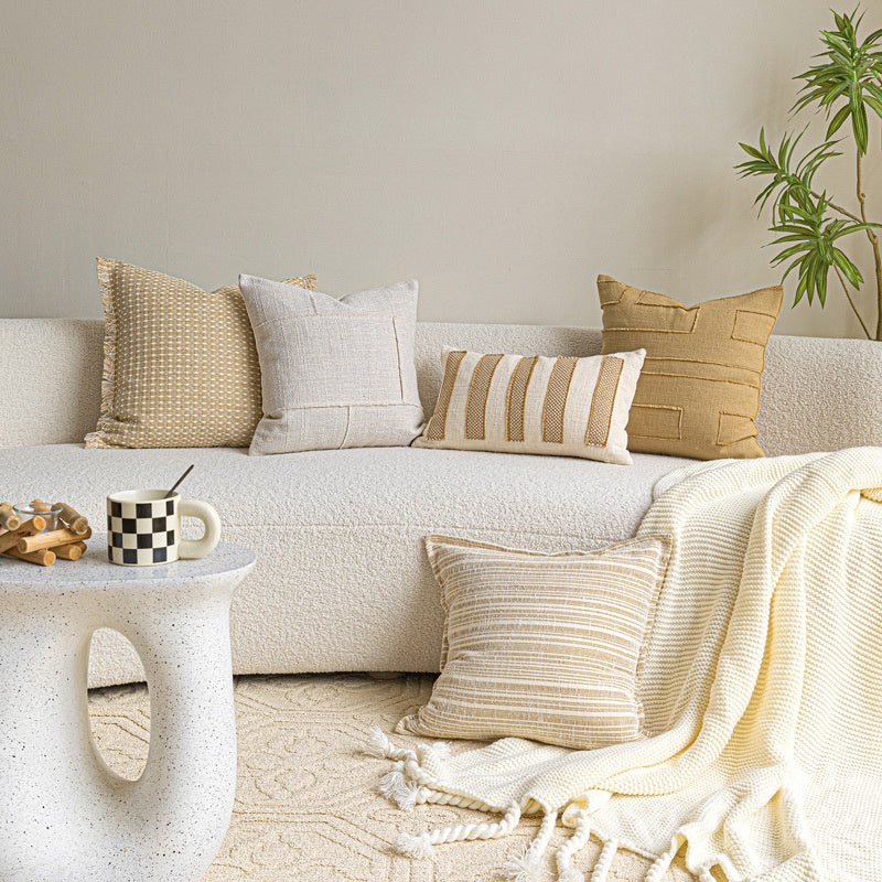 Baumwoll-Leinen Kissenhülle Beige-Gelb
