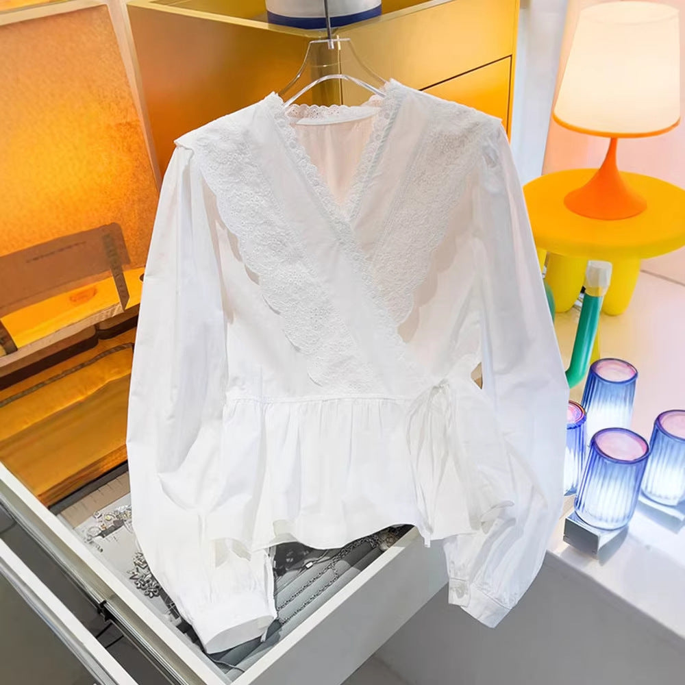 Damen Langarm-Shirt mit Spitze | LuxeStyle