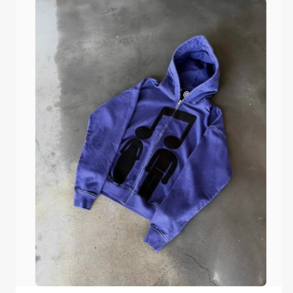 Bedruckter Zip-Up Hoodie – Locker geschnitten