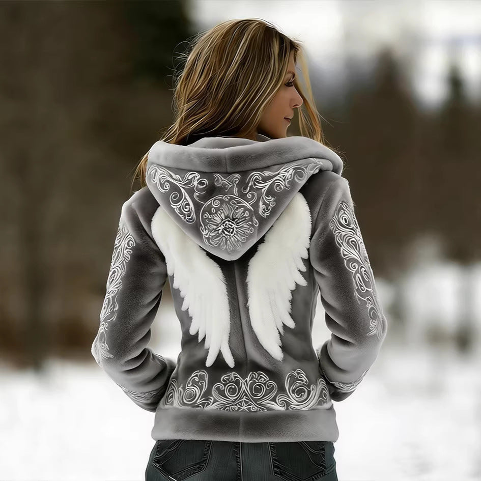 Retro Zip-Up Hoodie mit 3D-Digitalprint