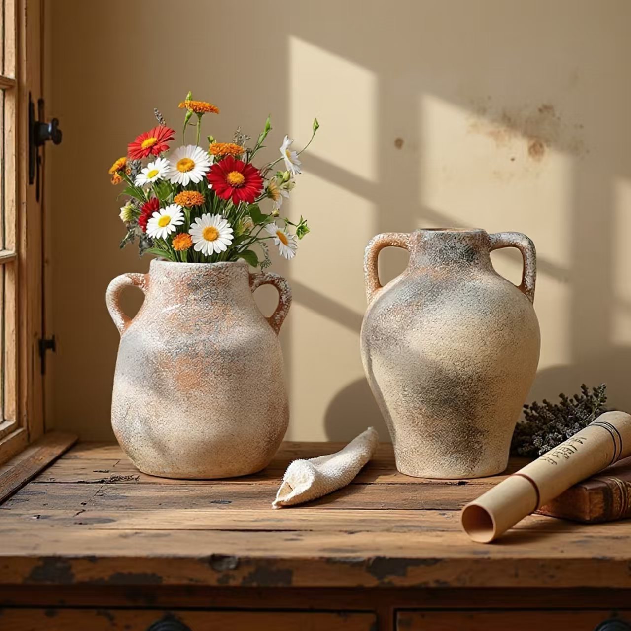 Vintage Keramikblumenampel mit Grifffläche