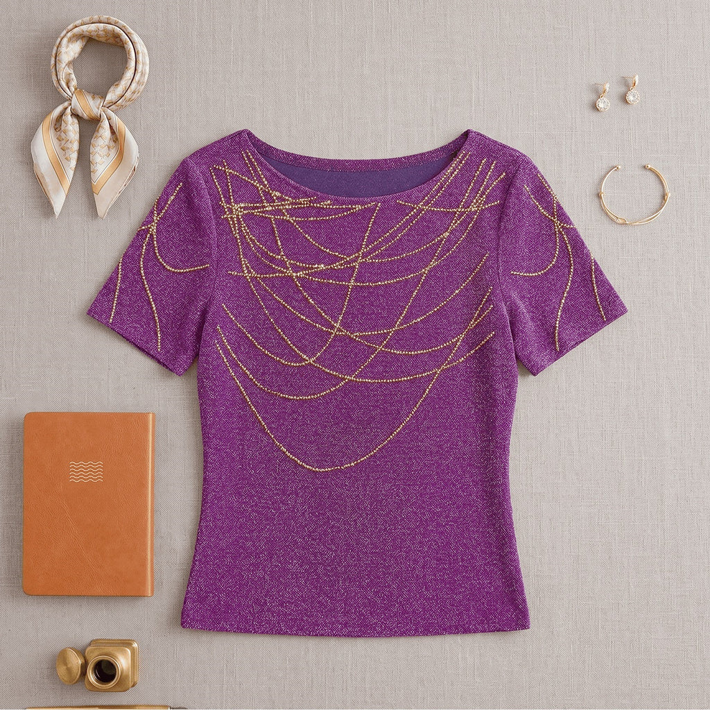 Glitzerndes Langarm-Mesh-Shirt mit Rundhals – Ansicht 3