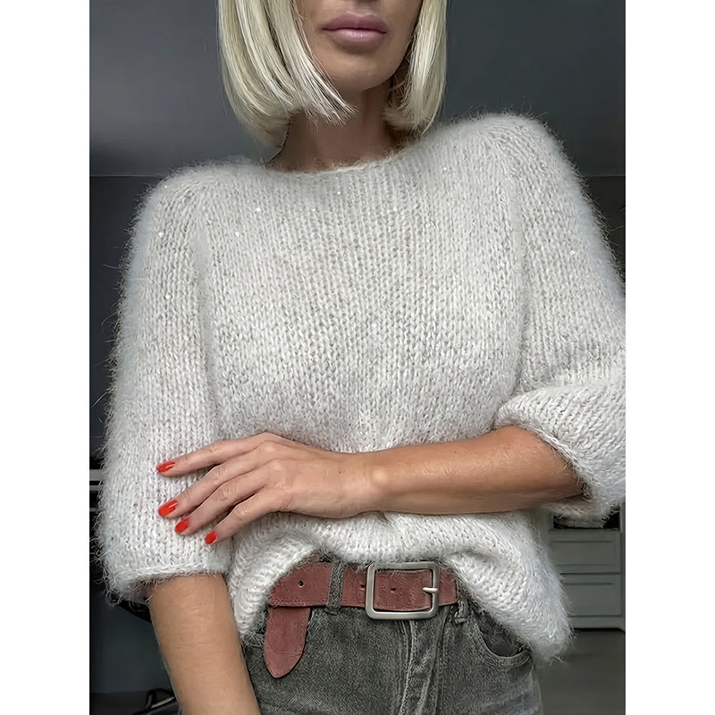 Pailletten-Pullover mit Rundhals – Bild 1 | LuxeStyle