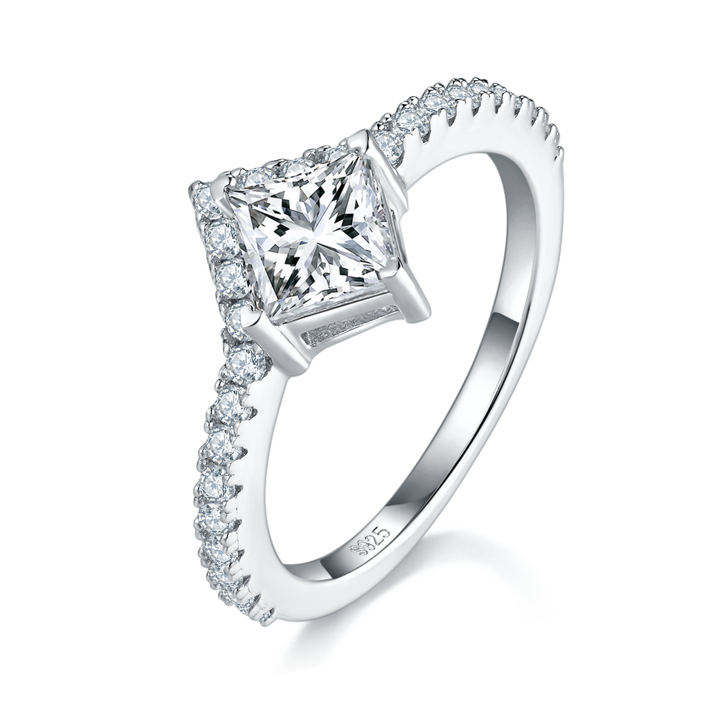 Princess-Cut Moissanit-Engagementring-Set S925, 1 ct D VVS1, GRA-Zerti