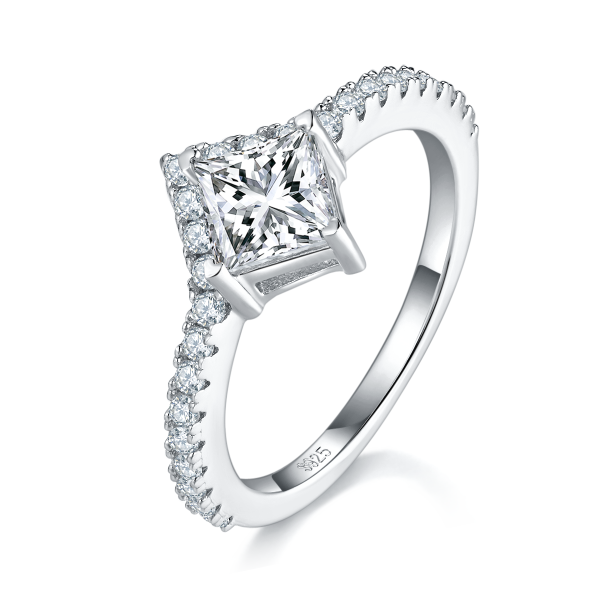 Princess-Cut Moissanit-Engagementring-Set S925, 1 ct D VVS1, GRA-Zerti