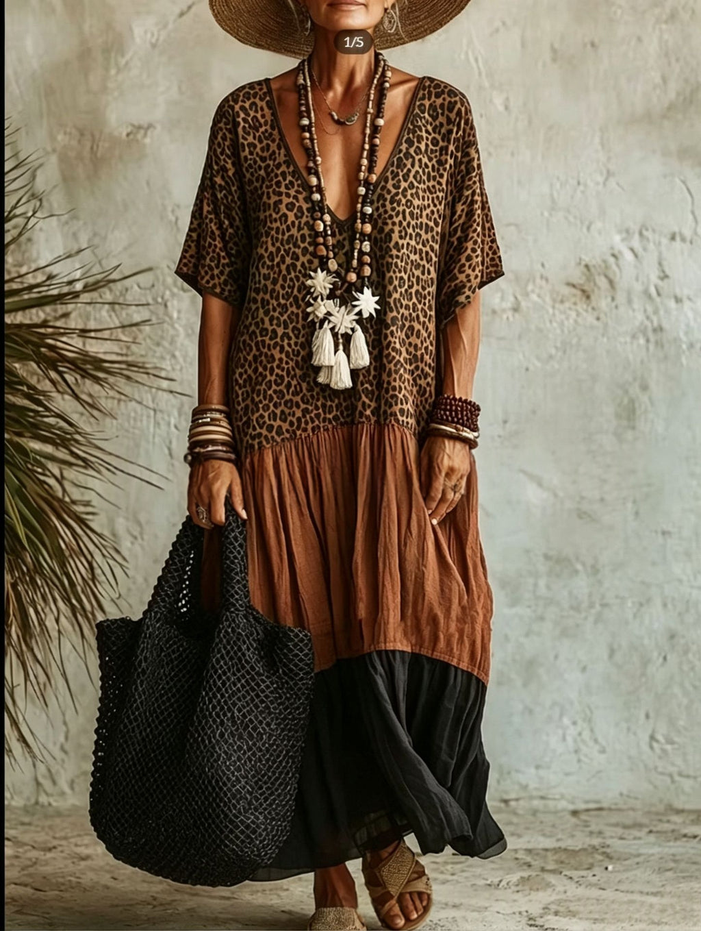 Langes Casual-Kleid mit Leo-Print und Color-Blocking – Bild 6 | LuxeStyle