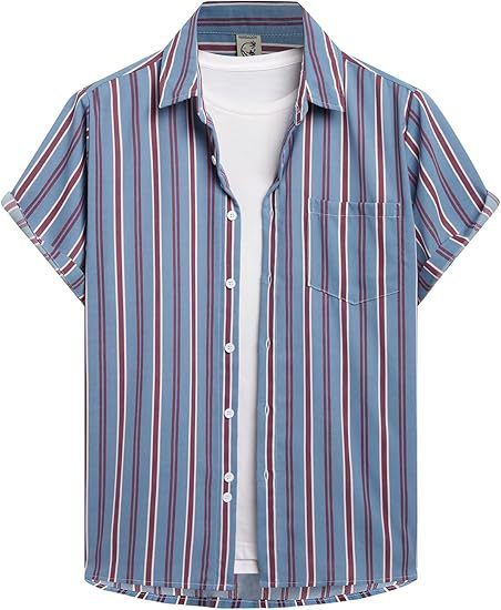 Gestreiftes Kurzarm-Hemd-Cardigan für Herren – Bild 7 | LuxeStyle