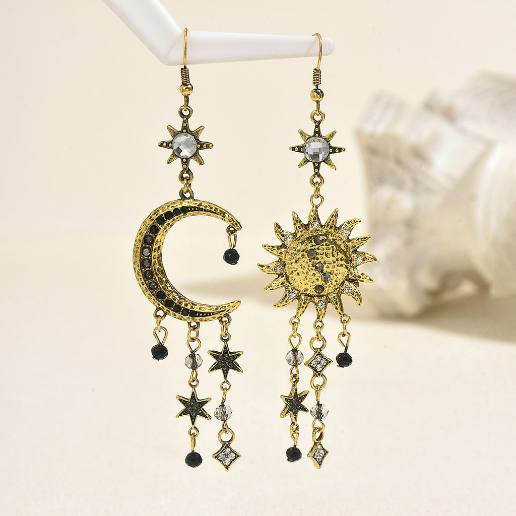 Vintage-Ohrringe Sonne & Mond mit Strass