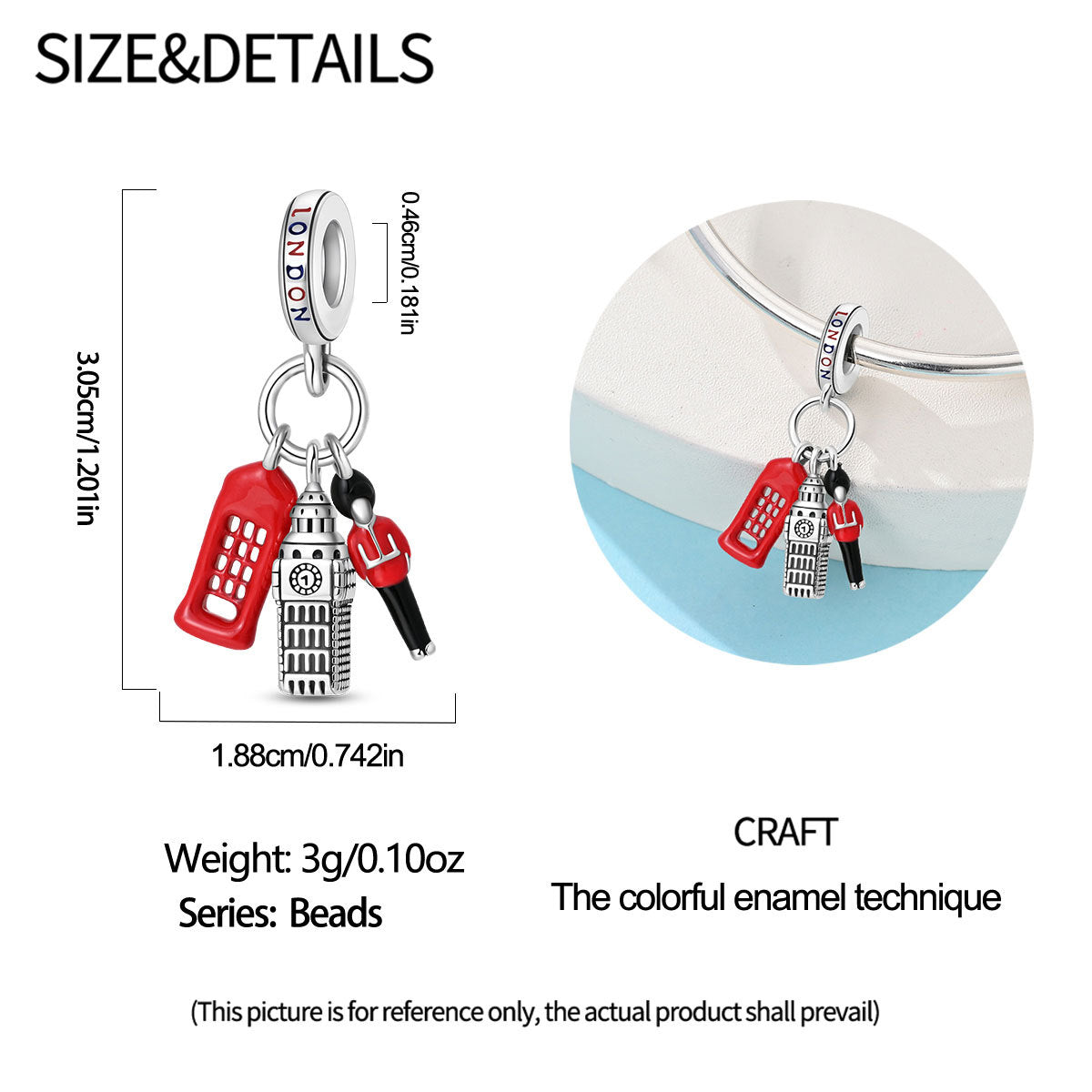 London Big Ben Charm, versilbert
