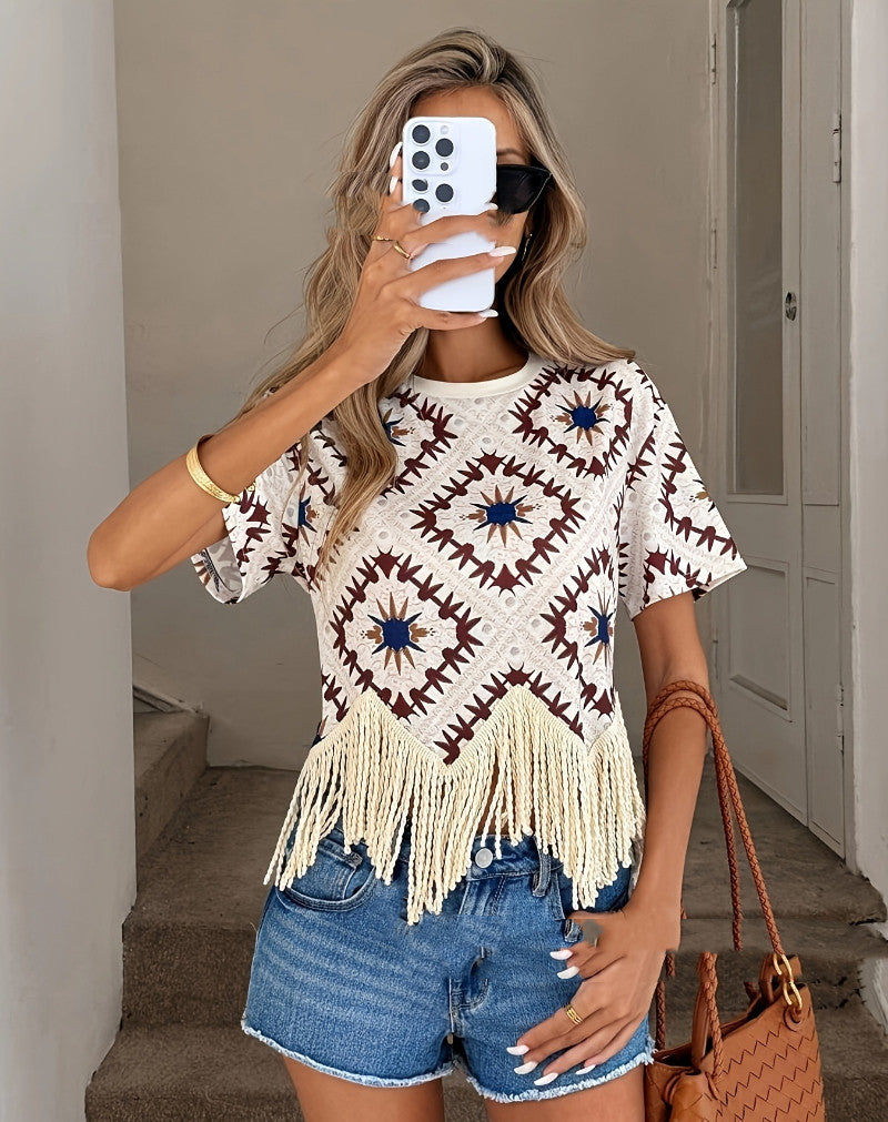 Boho-Travel T-Shirt mit Fransen | LuxeStyle