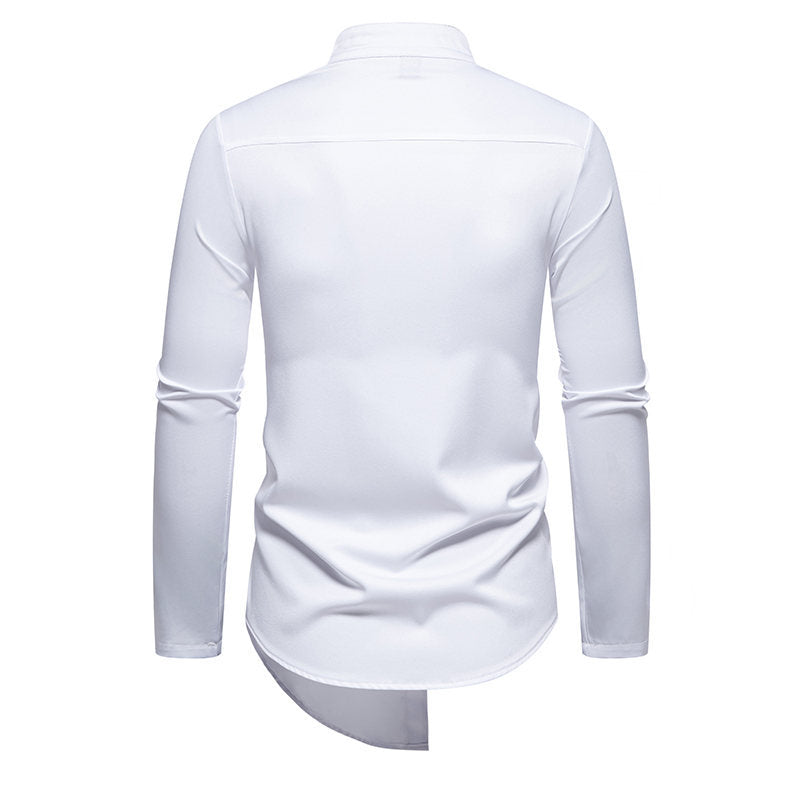 Herren Langarmhemd mit Stehkragen und asymmetrischem Saum – Bild 2 | LuxeStyle