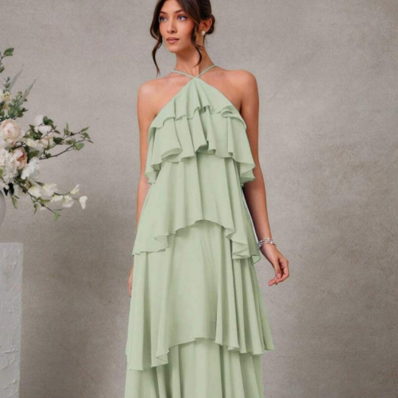Damen Chiffon Neckholder-Kleid