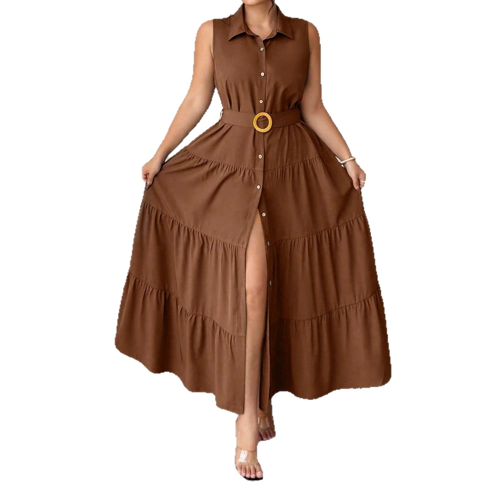 Armee-Grünes Kleid mit Gürtel