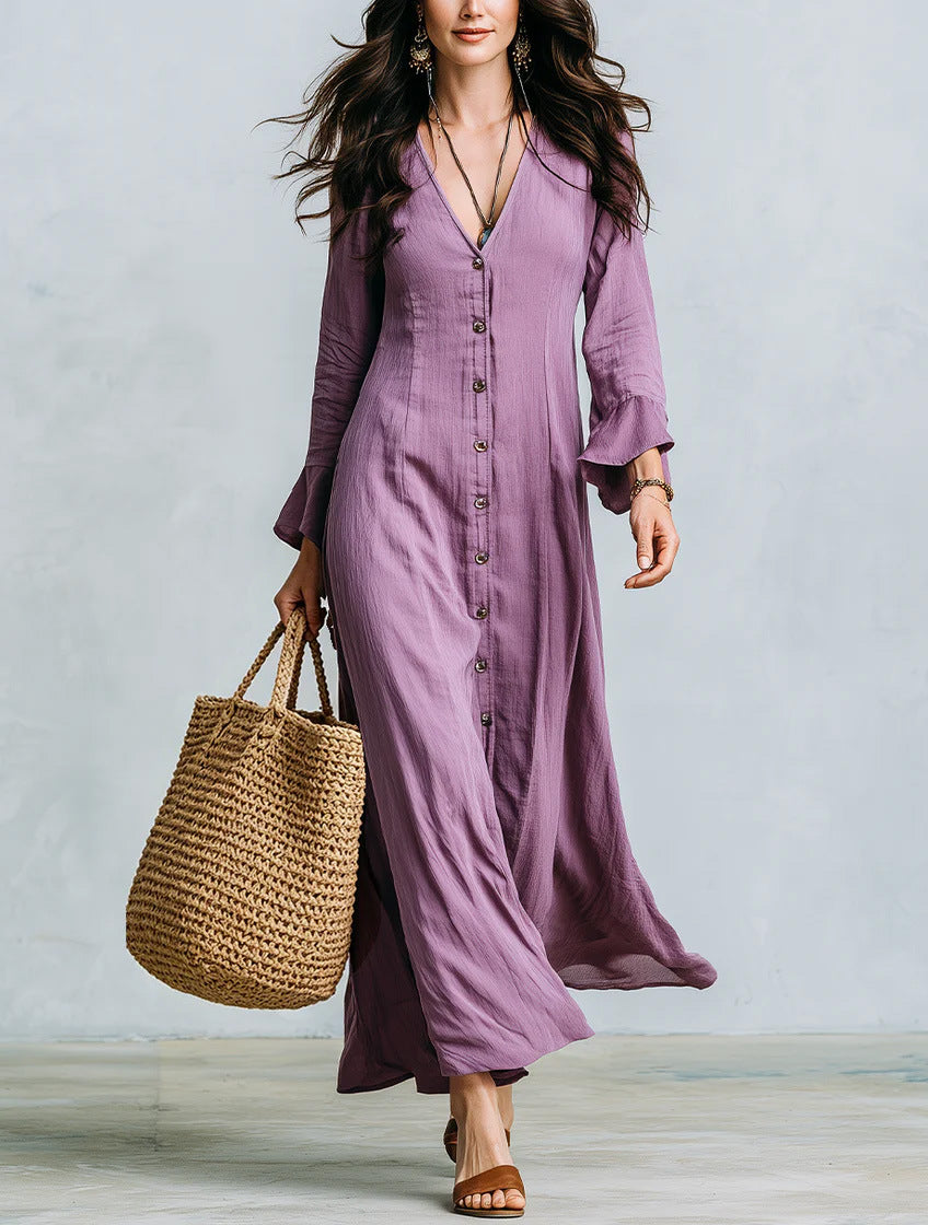 Französisches V-Neck A-Linien Kleid