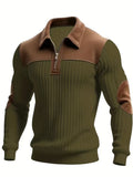Herren Strickpullover mit Kerbkragen und Patchwork