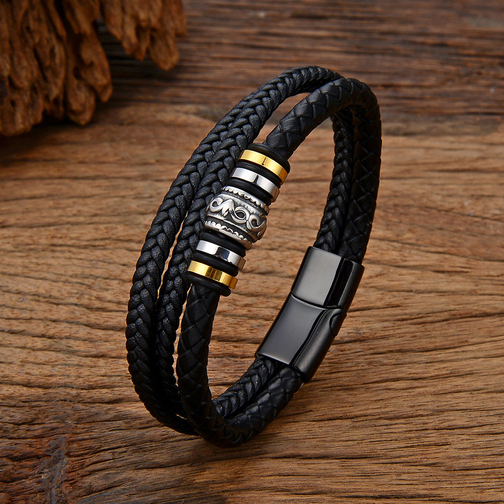Geflochtenes Lederarmband aus Titanstahl