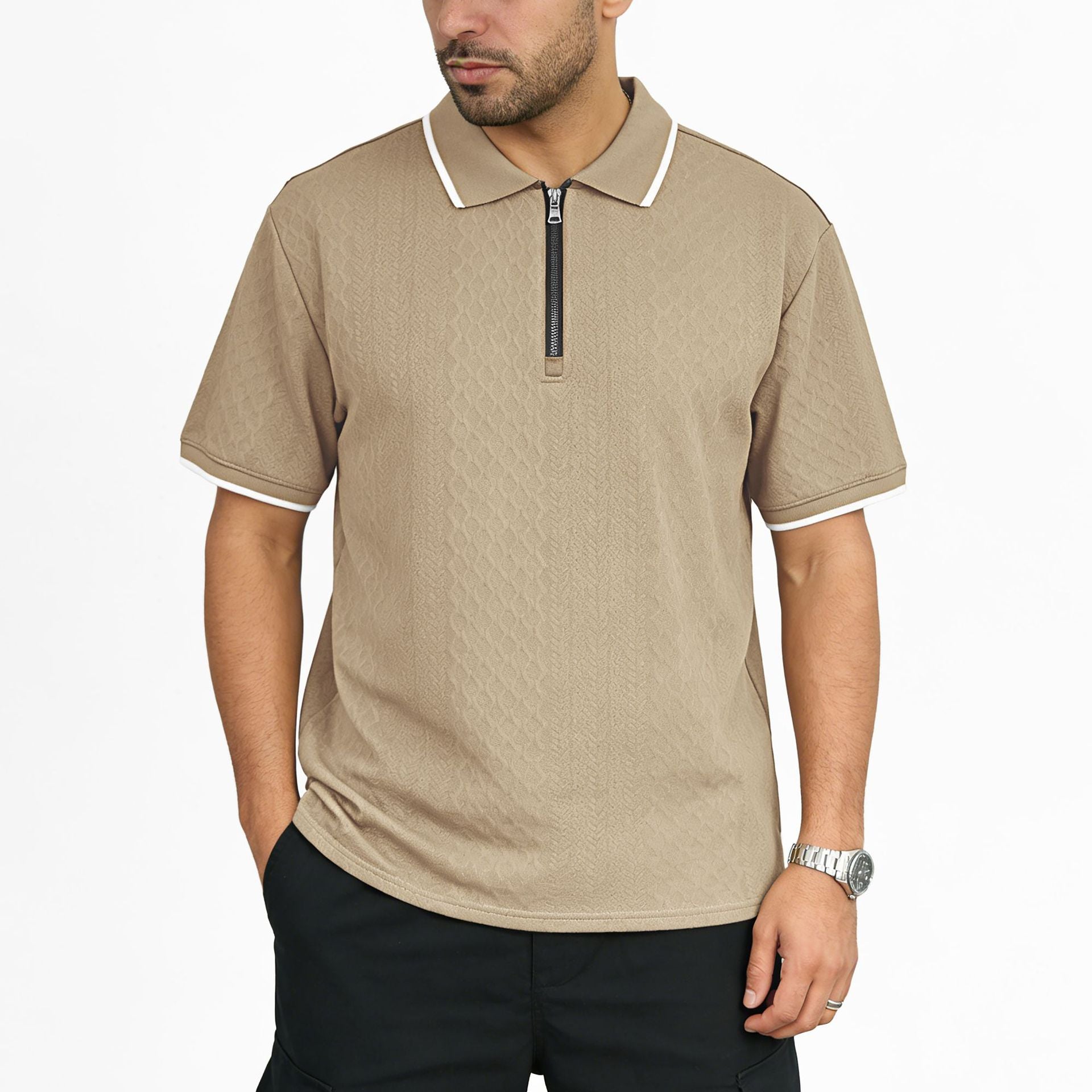 Herren Jacquard Polo-Shirt mit Reissverschluss