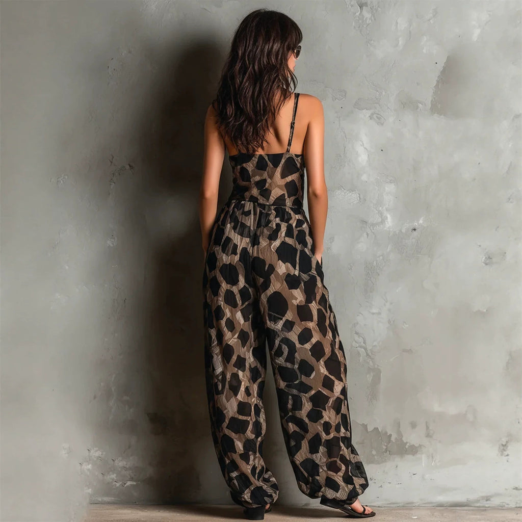 Jumpsuit mit Leopardenmuster und V-Ausschnitt