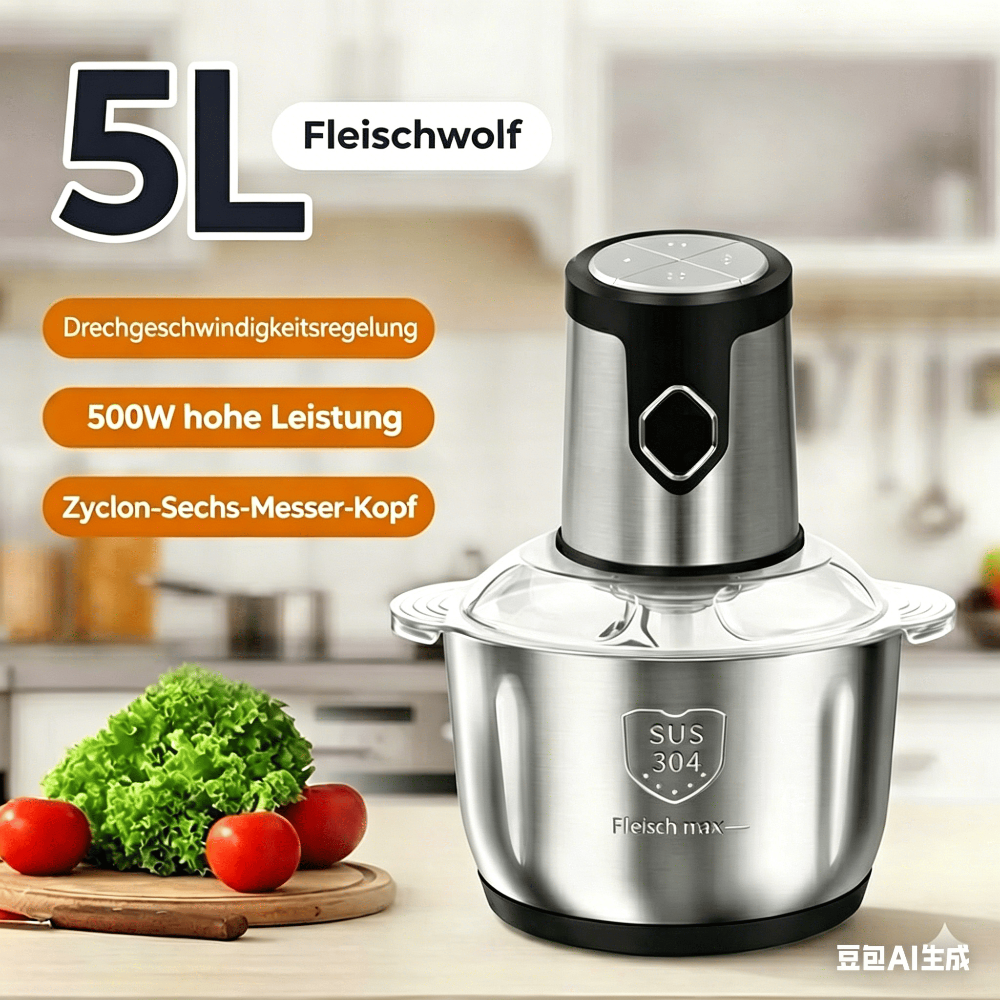 Elektrischer Fleischwolf mit 5L Edelstahl-Schüssel