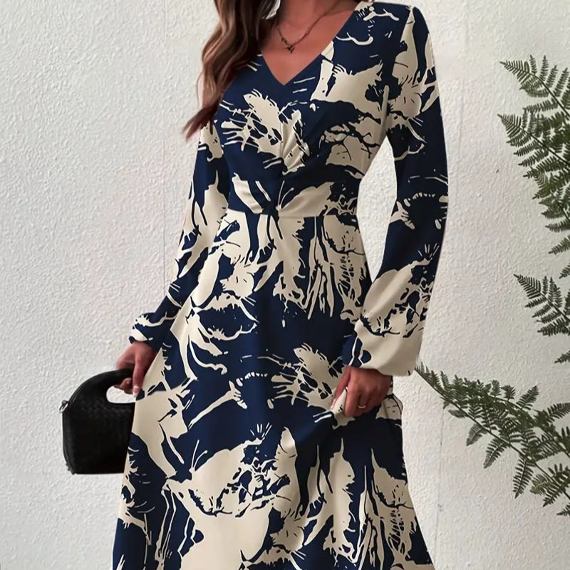 Elegantes V-Neck Maxikleid mit Print