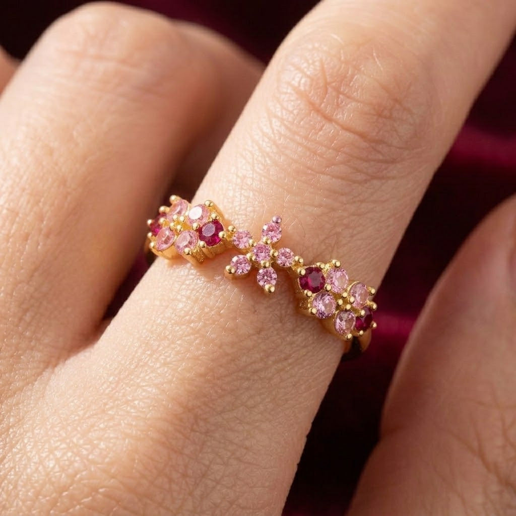 Blütenring «Fleur Rose» – rosa Zirkonia, verstellbar