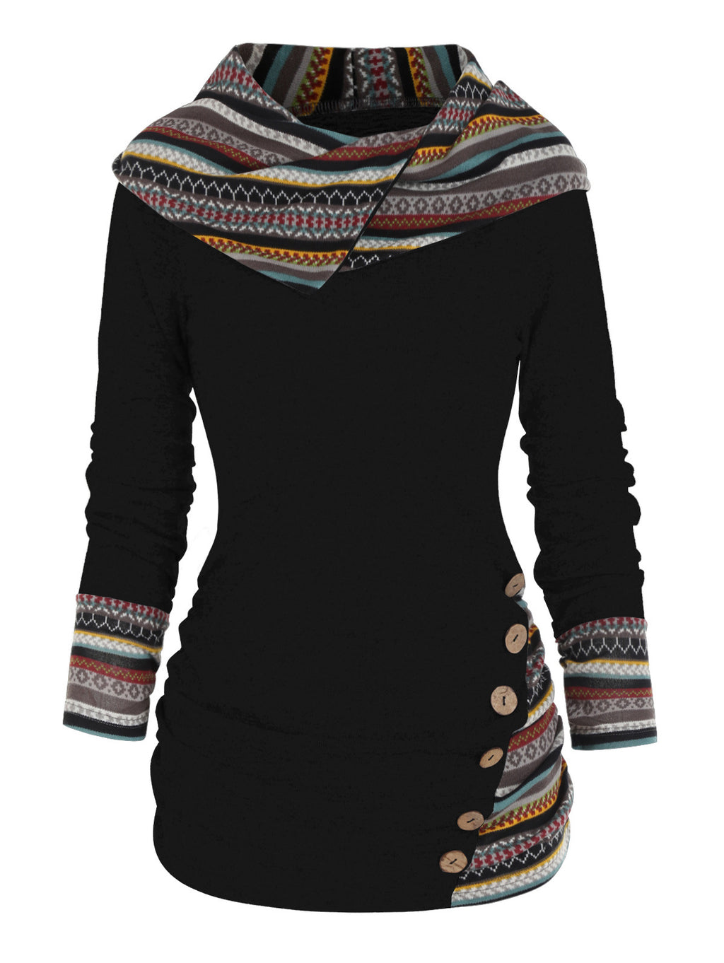 Strick-Hoodie mit Geometrie- und Streifenmuster