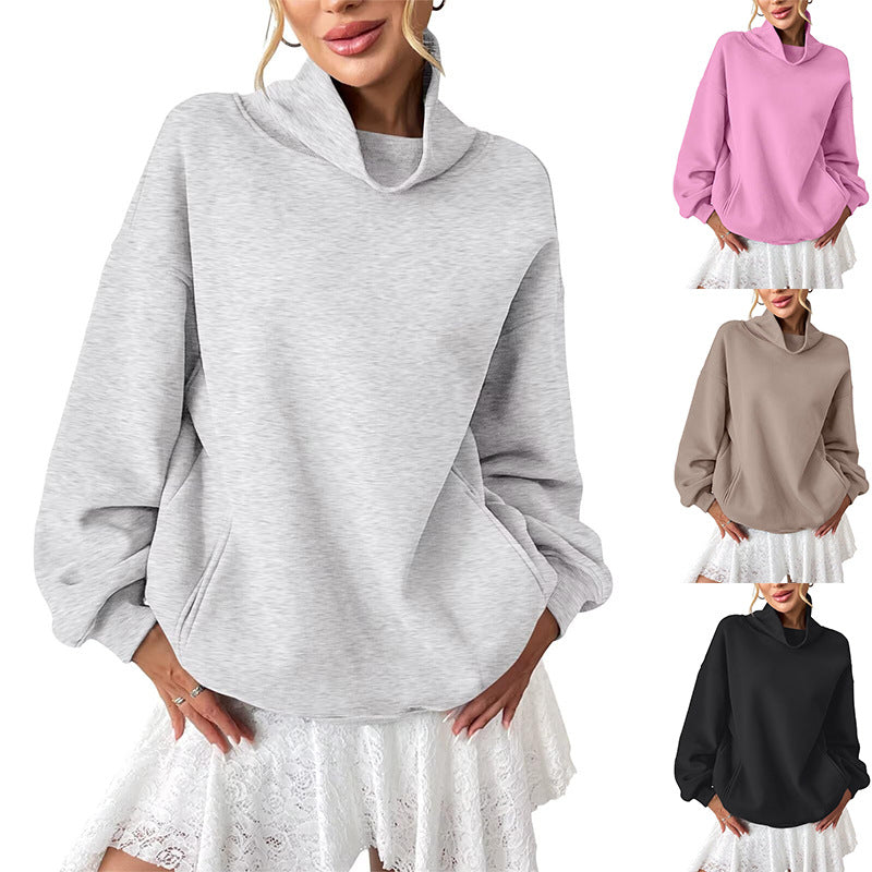 Damen Rollkragen Loose-fit Fleece-Pullover