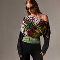 Off-Shoulder Langarmshirt mit Print