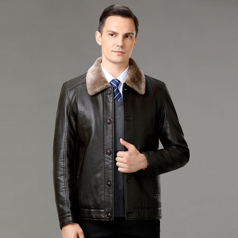 Leder- und Fellmantel mit Fleecefutter