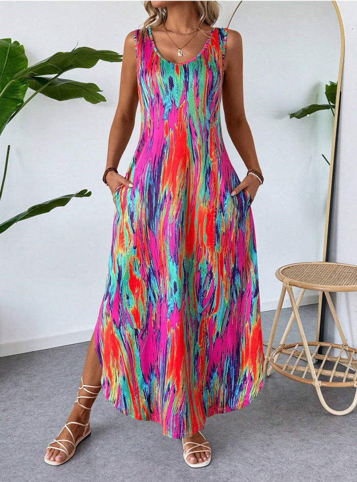 Bedrucktes ärmelloses A-Linien-Kleid mit Schlitz – Bild 6 | LuxeStyle