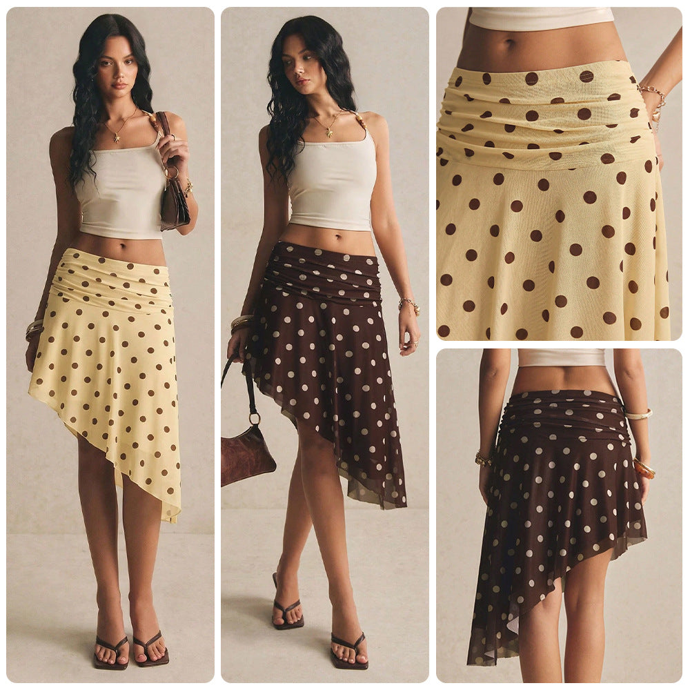 High-waist Plissee-Mesh-Rock mit Polka Dots