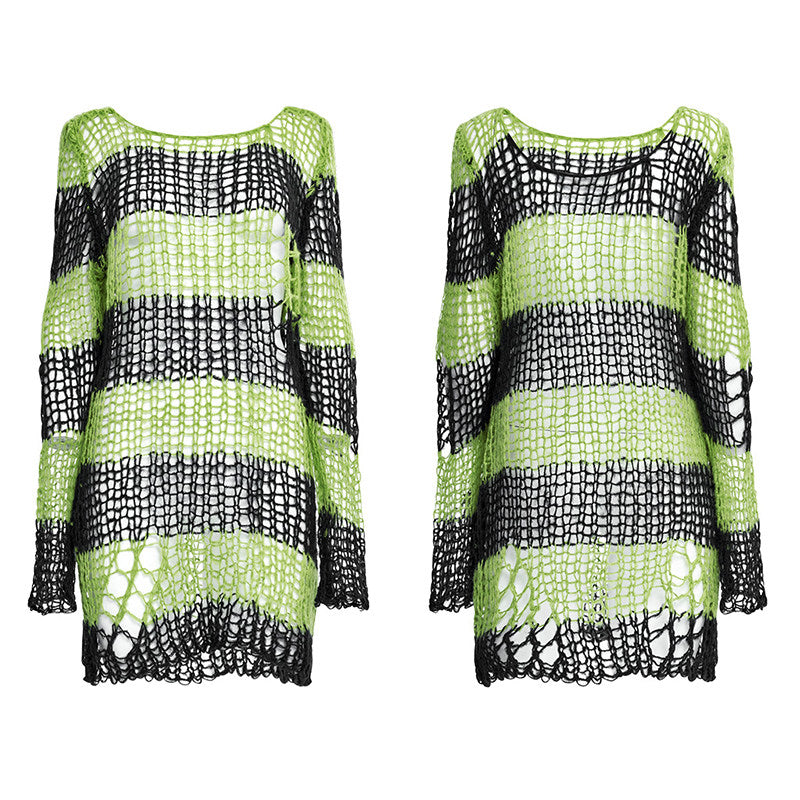 Gestreifter Strickpullover mit Cut-Outs