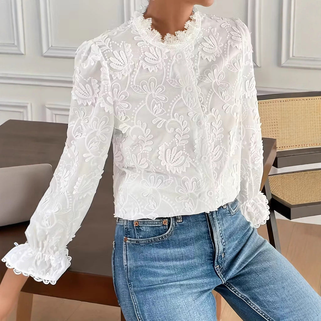 Elegante Damenbluse mit Spitzenbesatz – Bild 5 | LuxeStyle