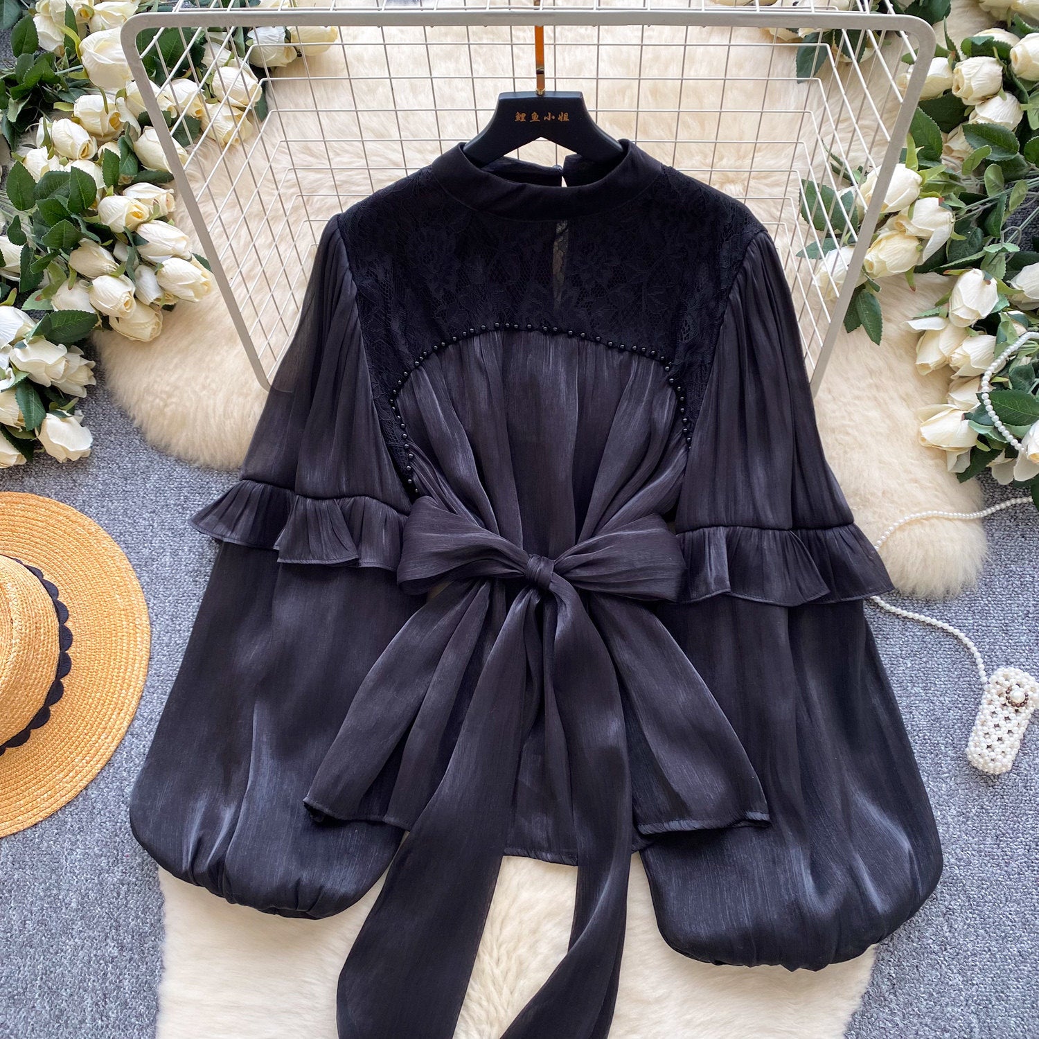Damen Langarm-Bluse mit Schleife
