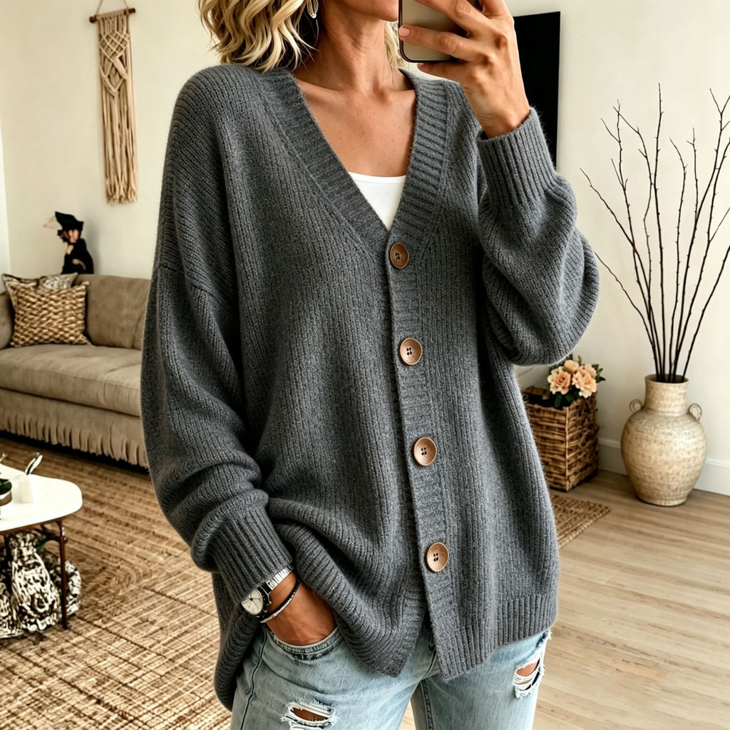 V-Neck Strick-Cardigan mit Knopfleiste