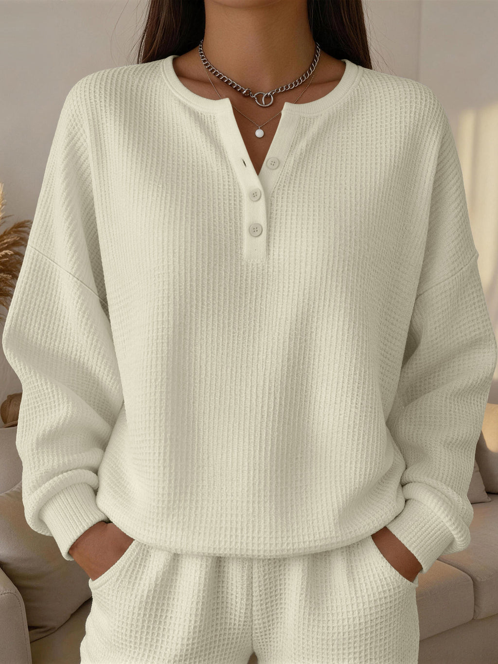 Einfarbiges Wellenspitzen-Pullover für Damen