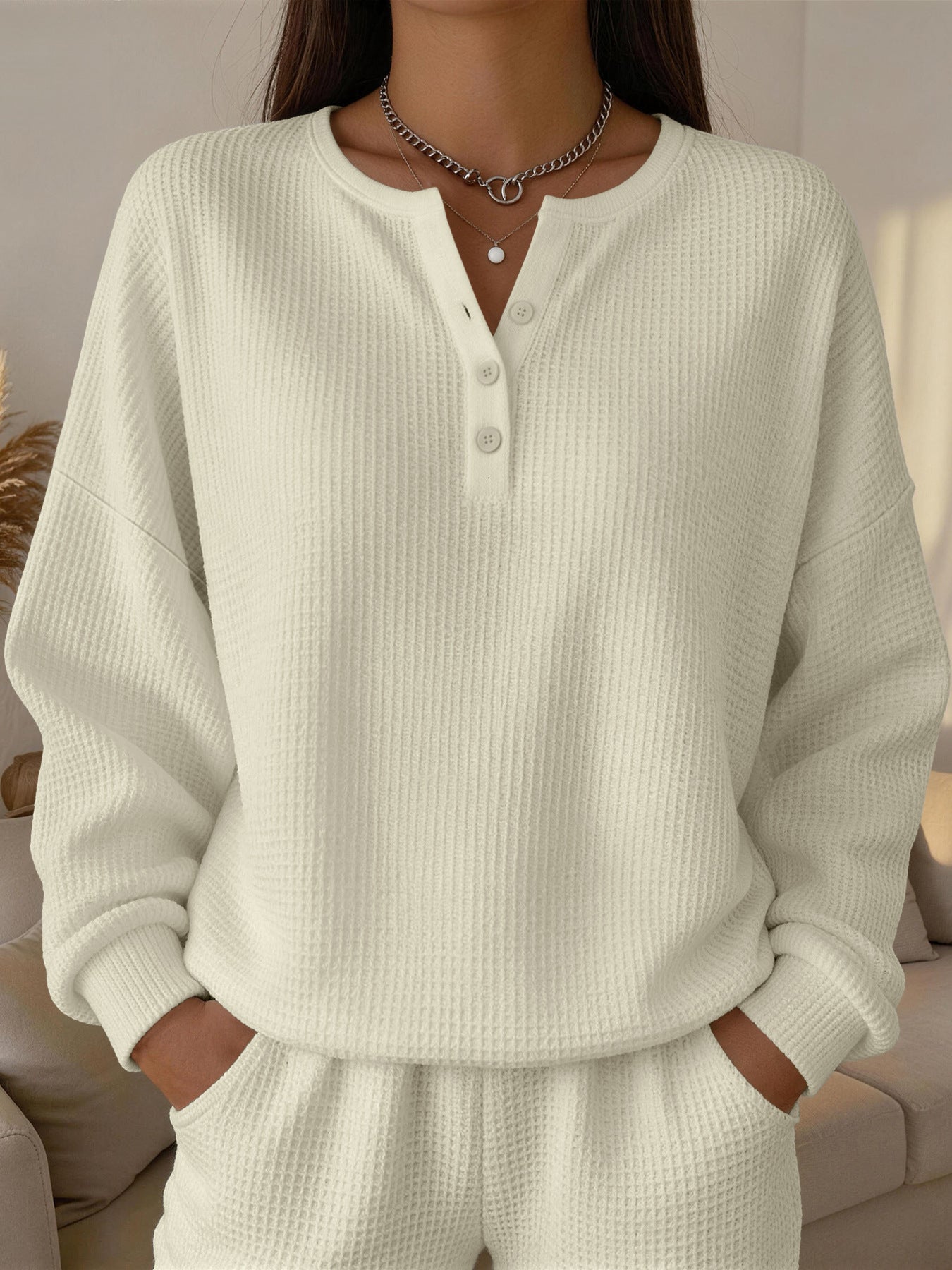 Einfarbiges Wellenspitzen-Pullover für Damen