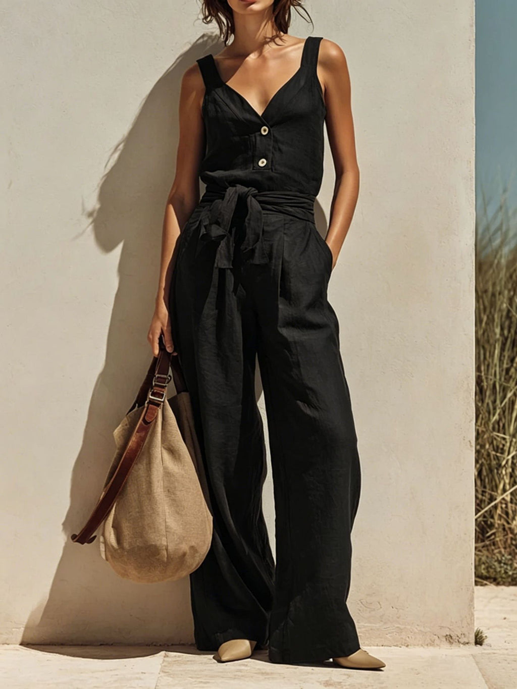 Ärmelloser Jumpsuit mit weitem Bein