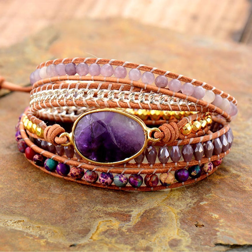 Lederarmband mit Amethyst