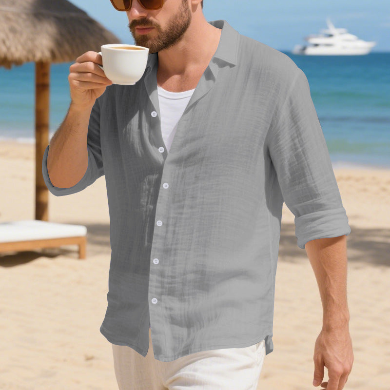 Herren Langarmhemd Casual Leinen