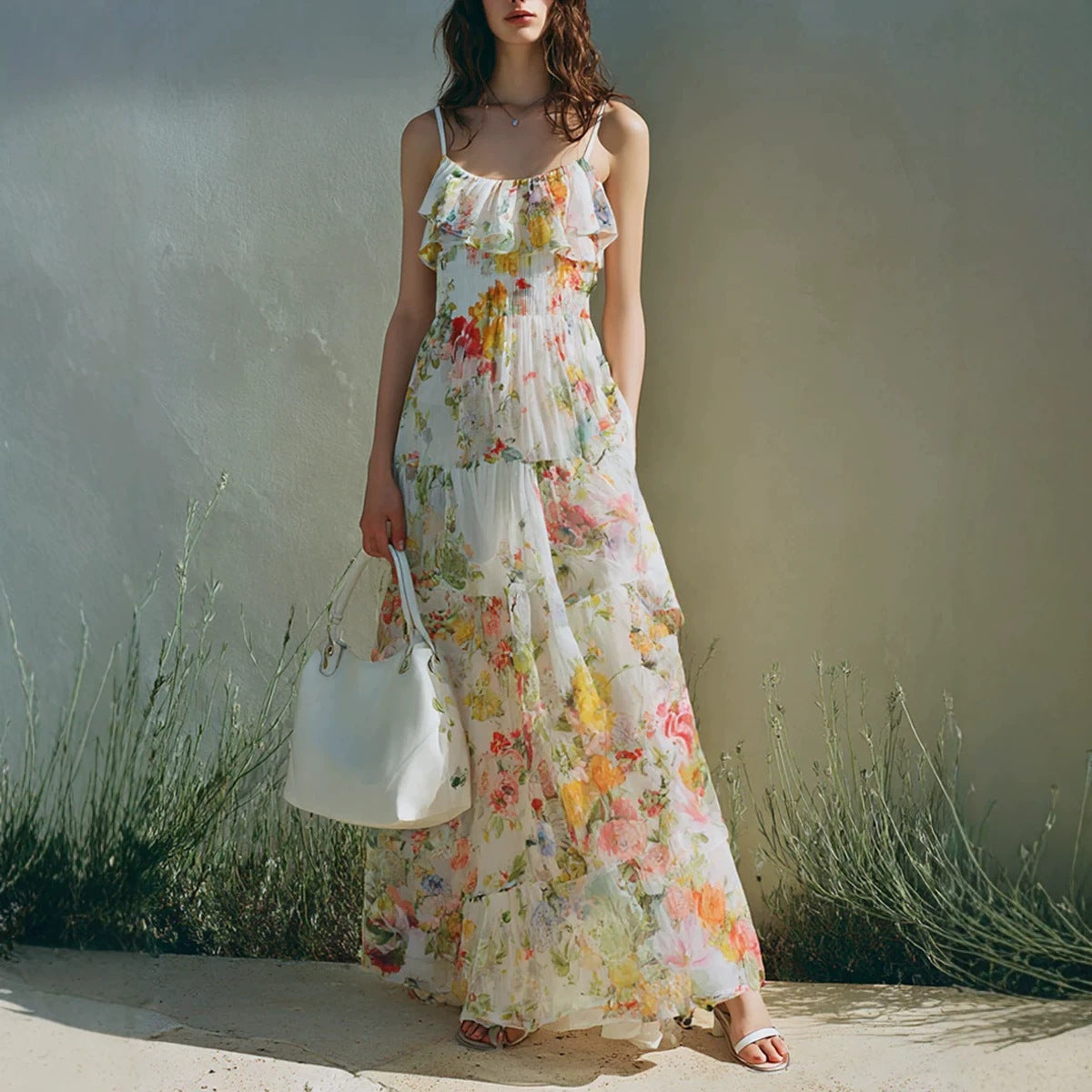 Sommerkleid mit Blumenprint und Chiffon-Lagen | LuxeStyle