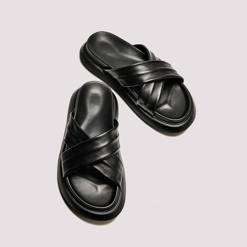 Legere Cross-Strap Leder-Sandalen für Herren
