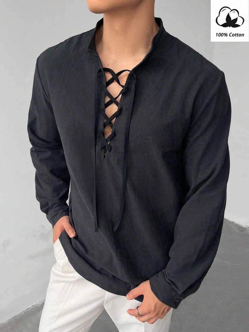 Herren Langarmshirt Stehkragen – Bild 4 | LuxeStyle