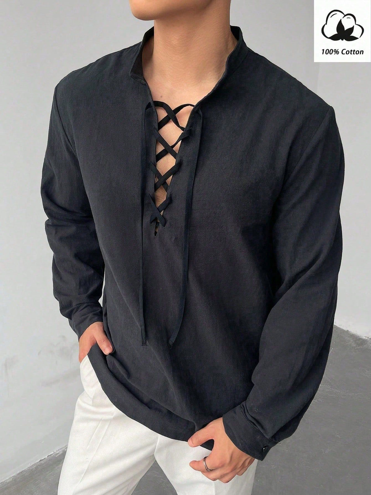 Herren Langarmshirt Stehkragen – Bild 4 | LuxeStyle