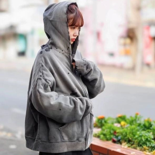 St Michael Distressed Zip-Up Hoodie