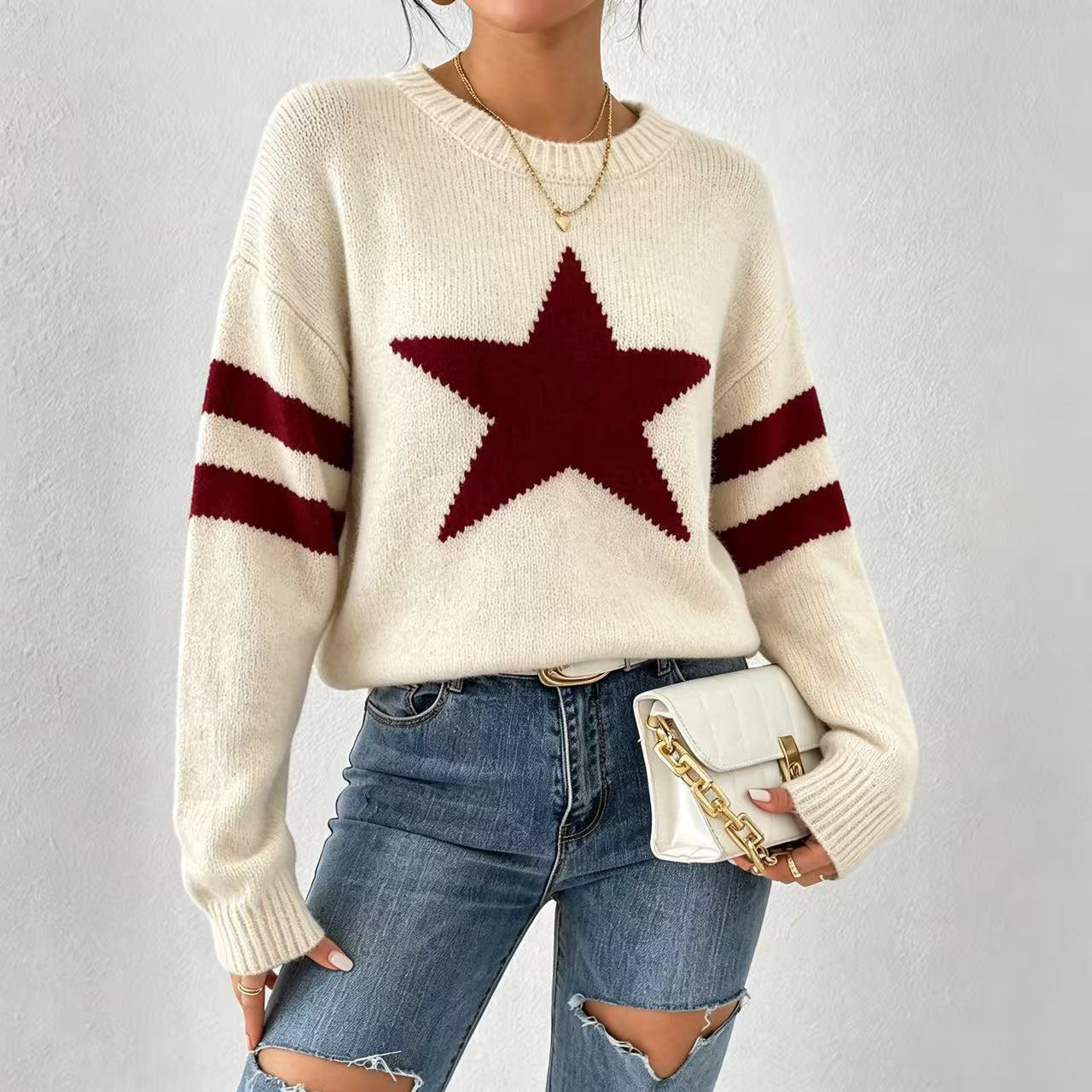 Jacquard-Strickpullover mit Sternenmuster