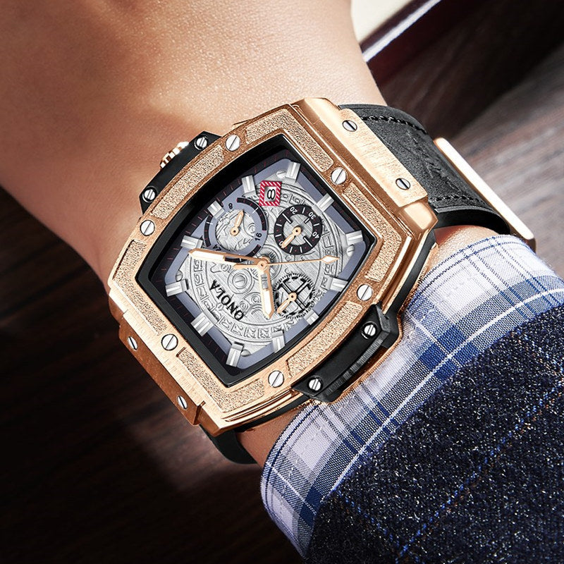 Multifunktionale Herren-Quarzuhr aus Leder – Bild 5 | LuxeStyle