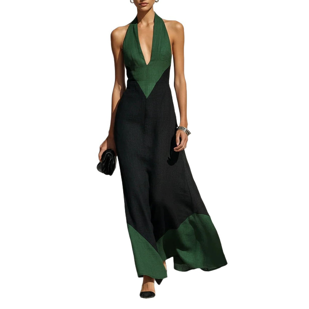 Damen Color-Block Slip Dress mit V-Ausschnitt | LuxeStyle