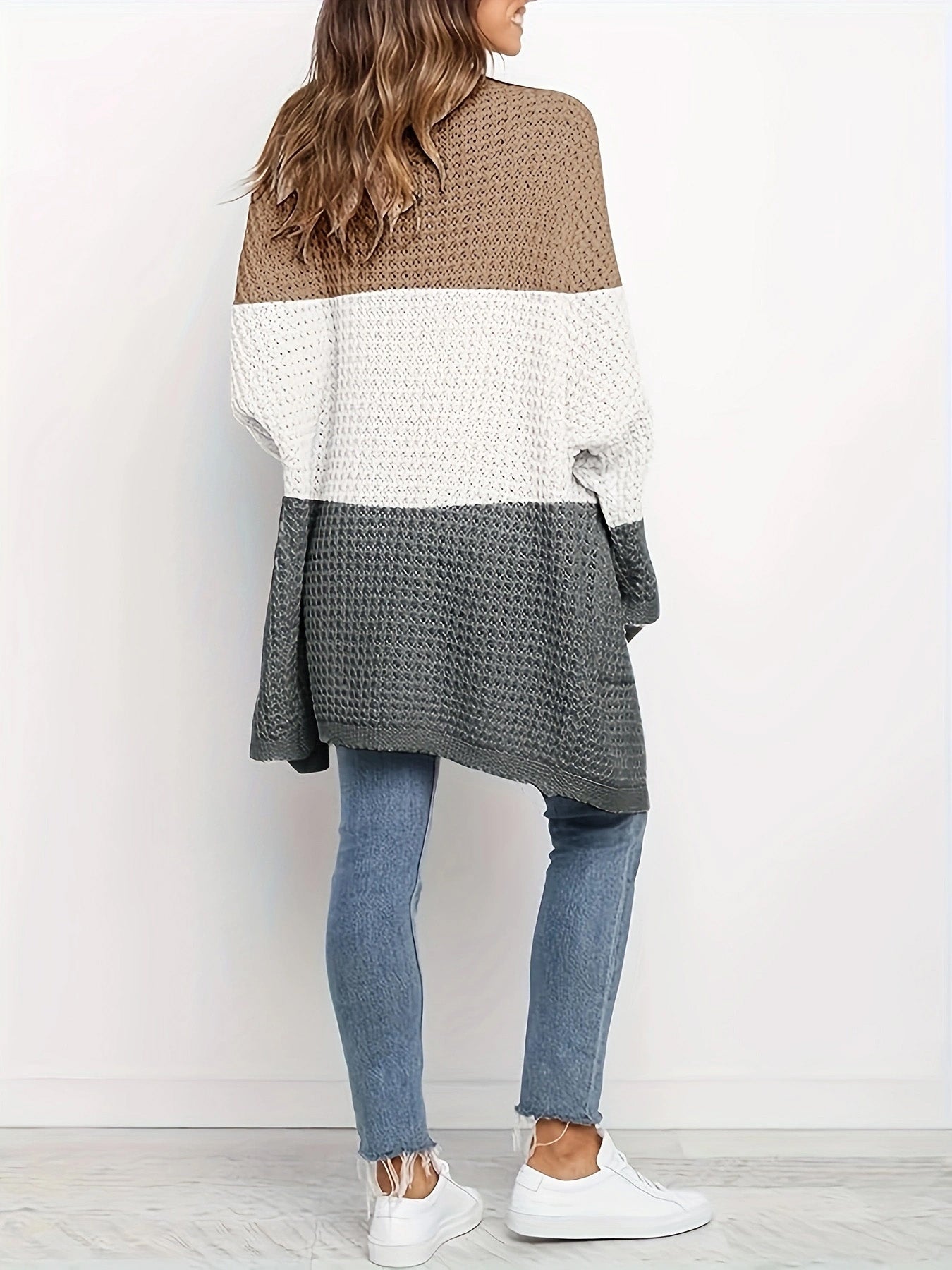 Boho Plus-Grösse Langarm Strickcardigan mit Laternenärmeln