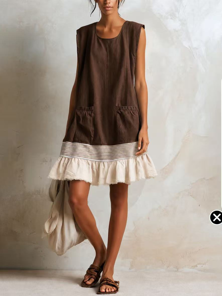 U-Hals Kleid mit Taillenübergang